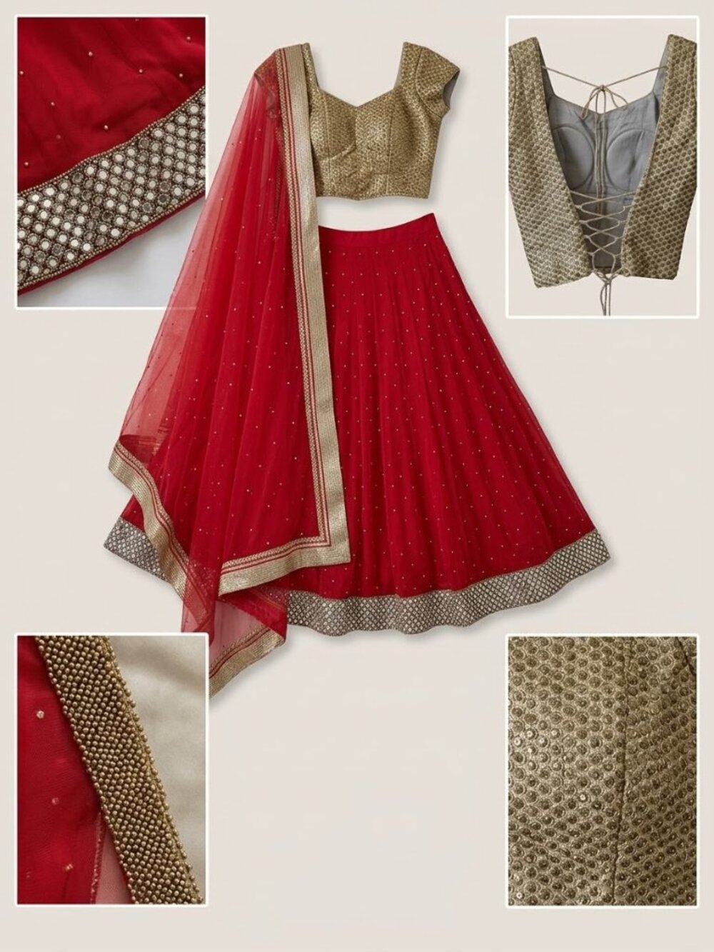 Red and Gold Embroidered Lehenga Choli Set